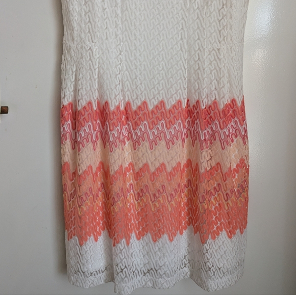 R&K Lace Sleeveless Pink Peach White Chevron Midi Dress 16 - Picture 8 of 16